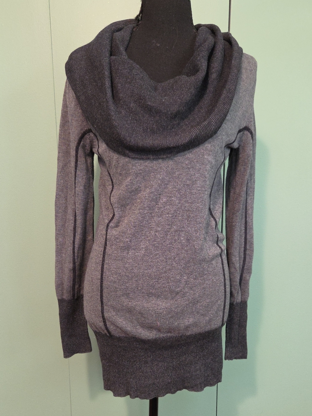Vintage Cache Gray Long Cowl Neck Sweater Size Medium 100% Cotton